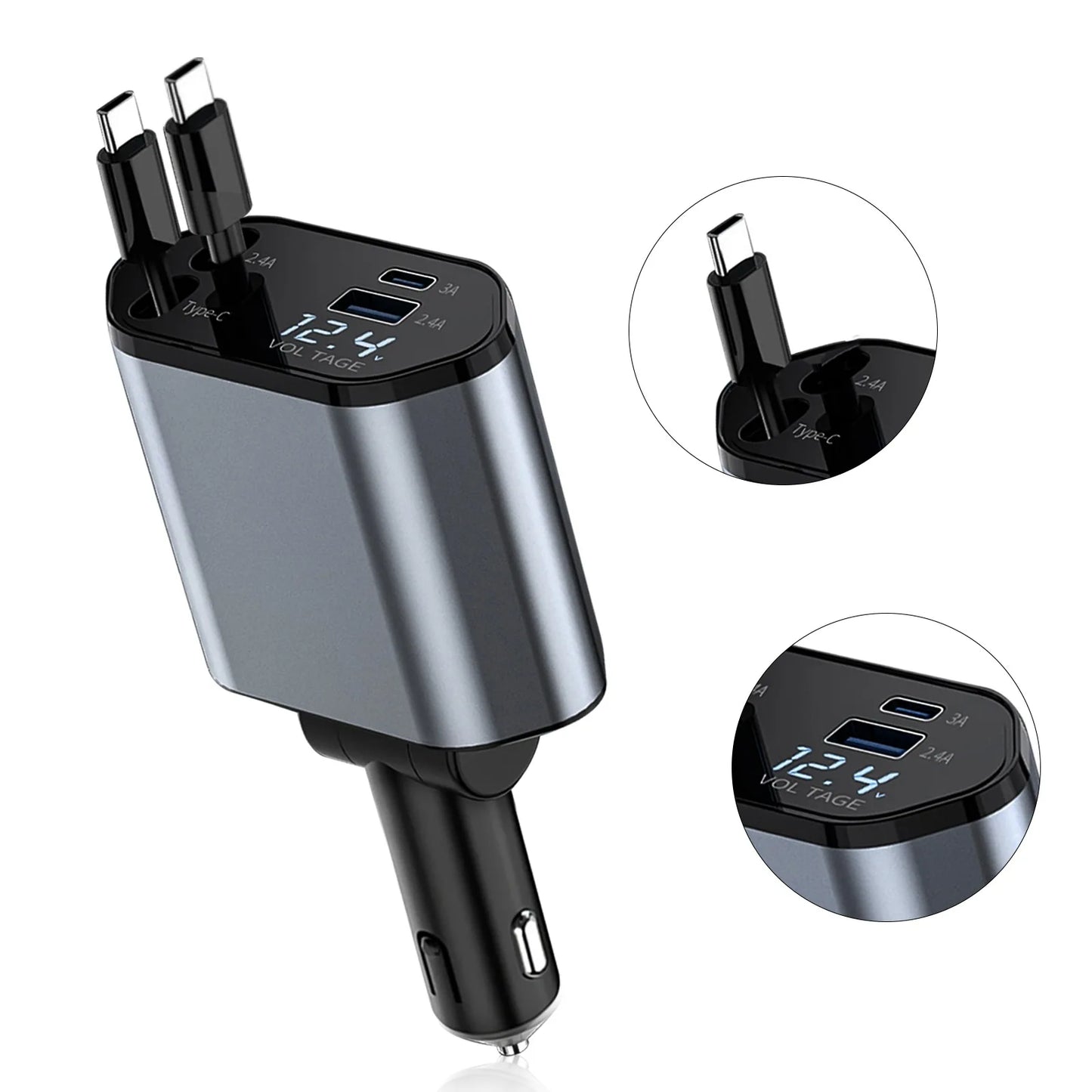 Retractable Car Charger, 4 in 1 Fast Charging Car