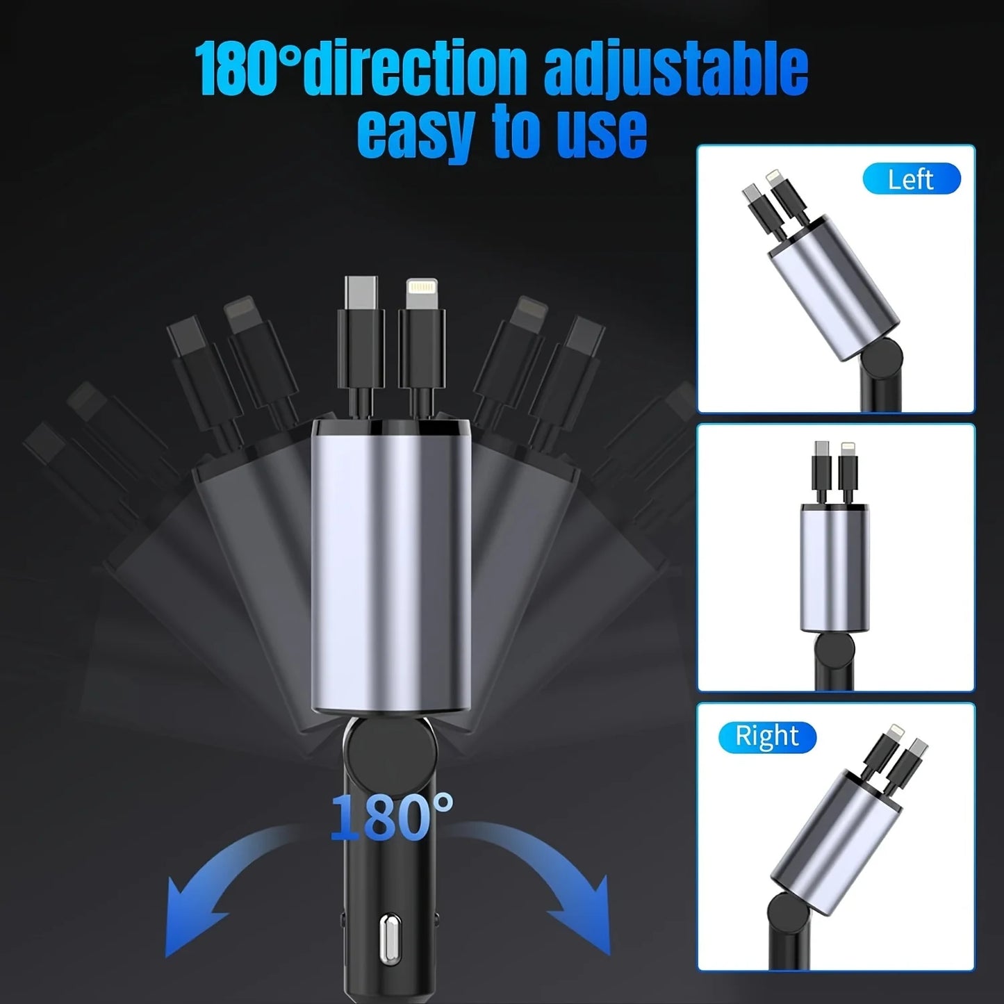 Retractable Car Charger, 4 in 1 Fast Charging Car