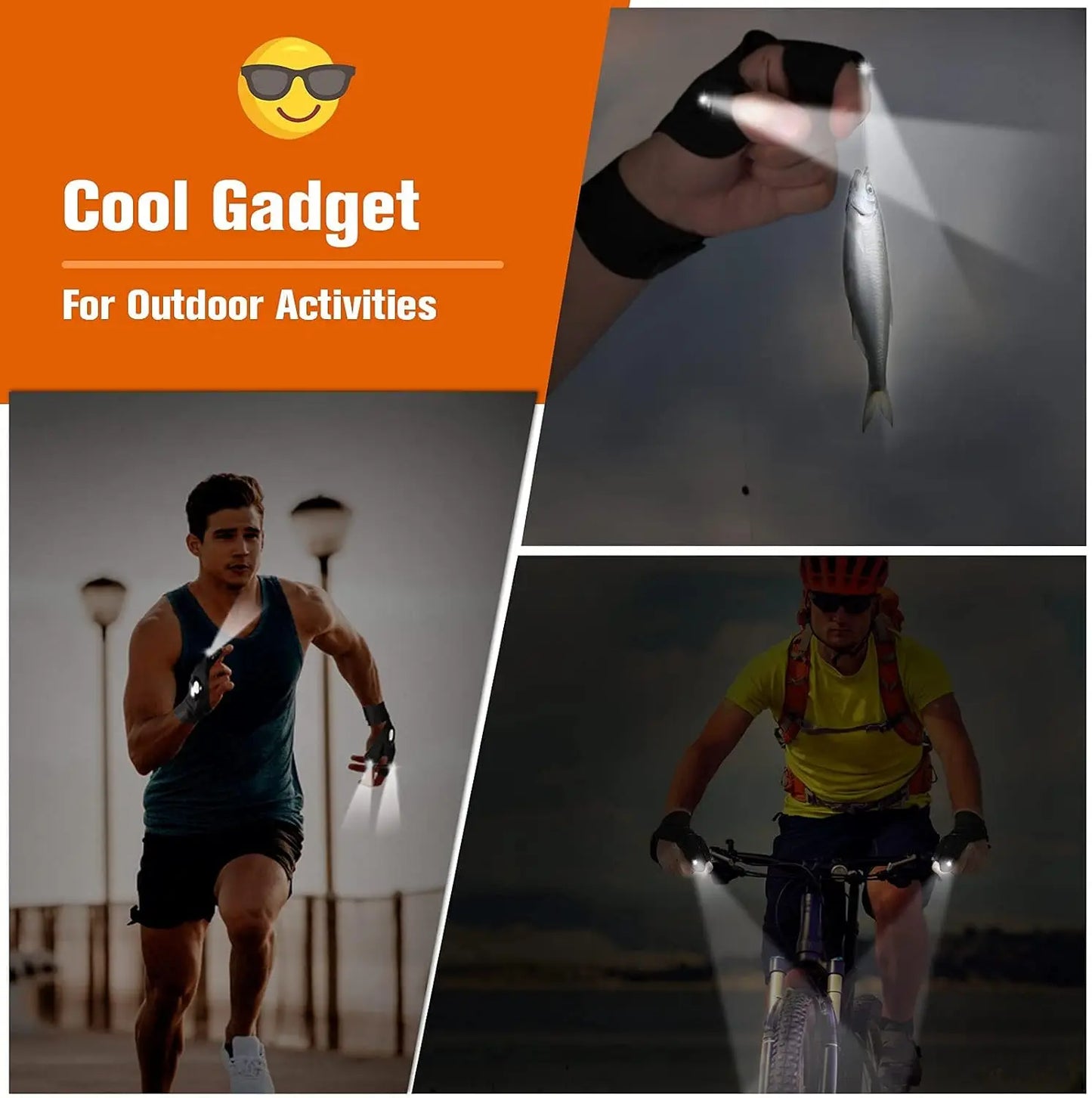 LED half finger flashlight gloves for night fishing, cycling, and repairs – waterproof and unisex