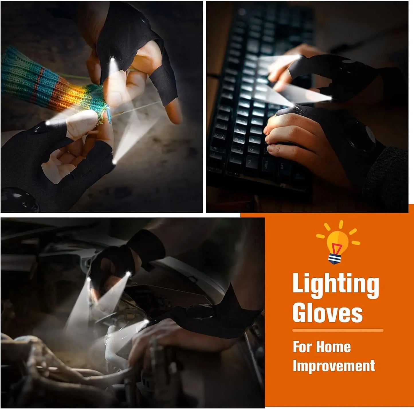 LED half finger flashlight gloves for night fishing, cycling, and repairs – waterproof and unisex