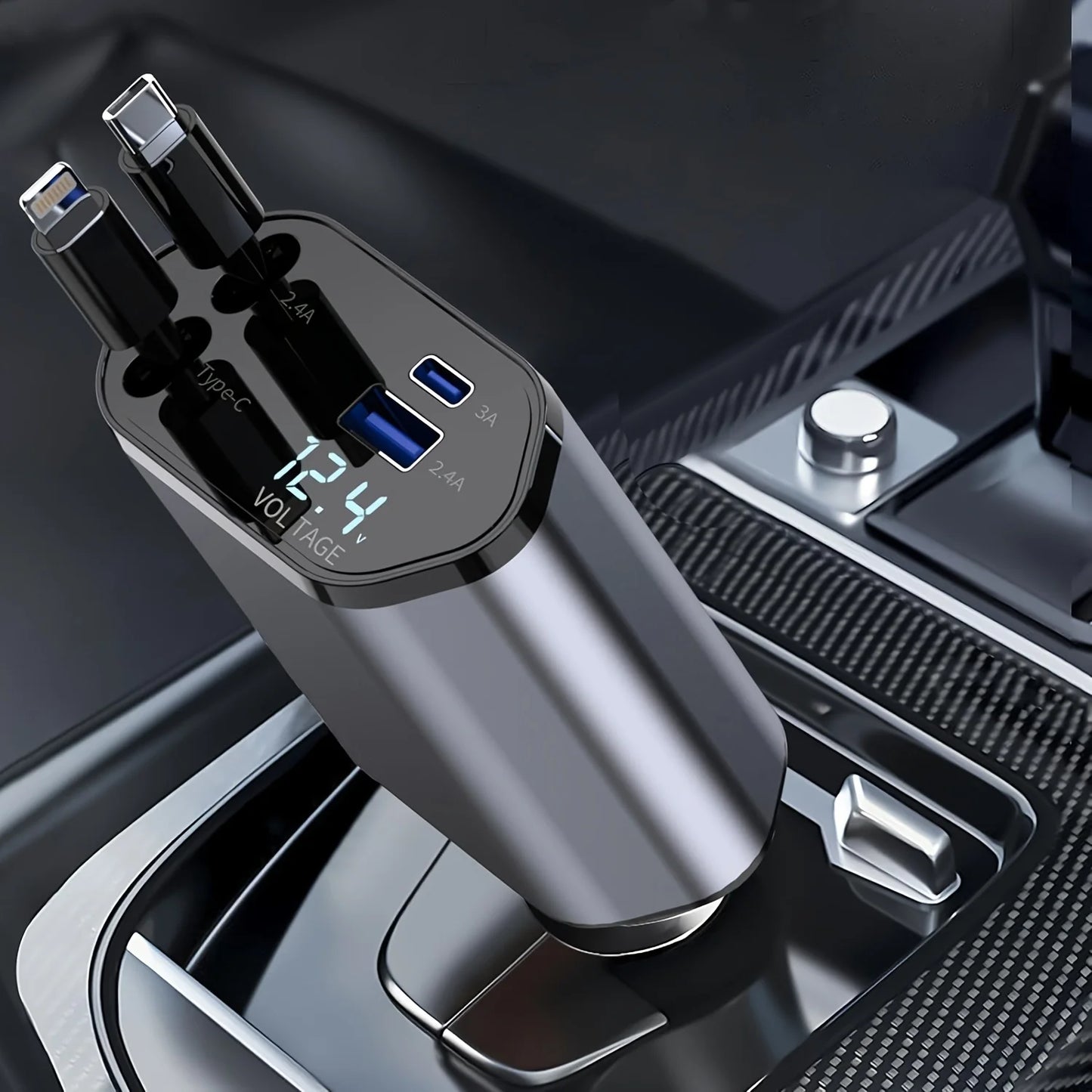 Retractable Car Charger, 4 in 1 Fast Charging Car
