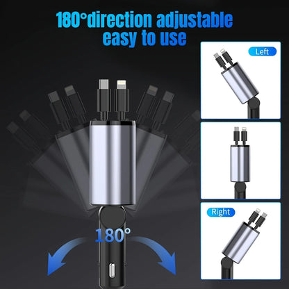 Retractable Car Charger, 4 in 1 Fast Charging Car