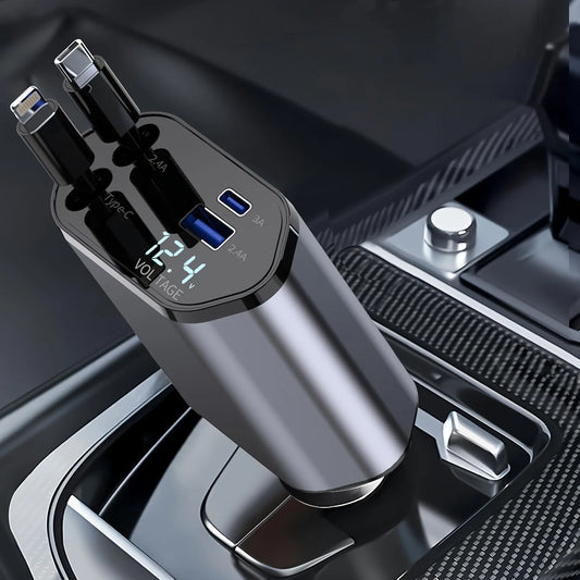 Retractable Car Charger, 4 in 1 Fast Charging Car