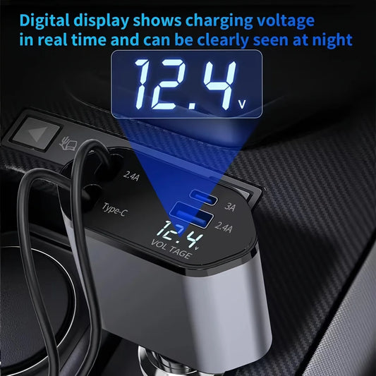 Retractable Car Charger, 4 in 1 Fast Charging Car